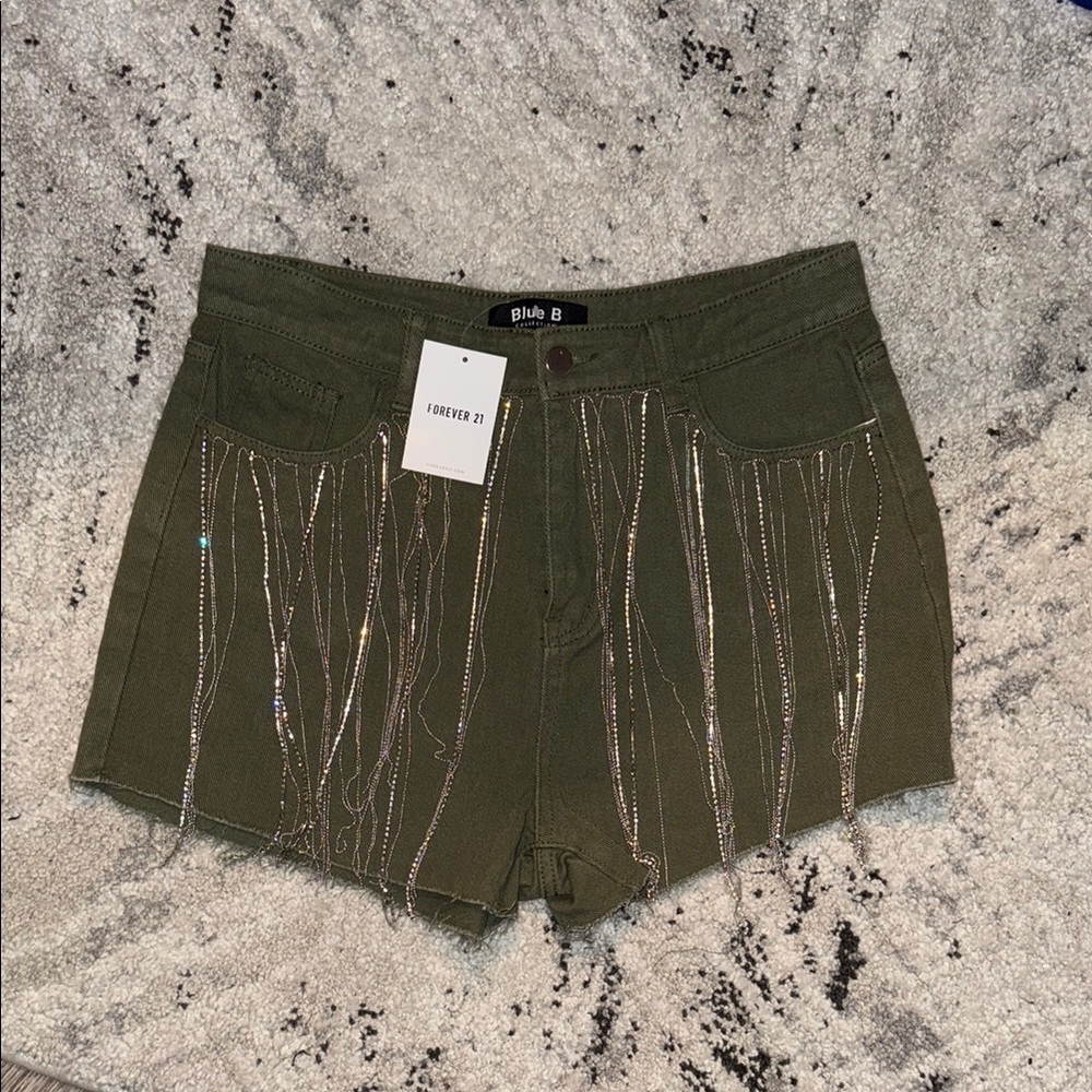 Forever 21 Green and Silver Jean Shorts